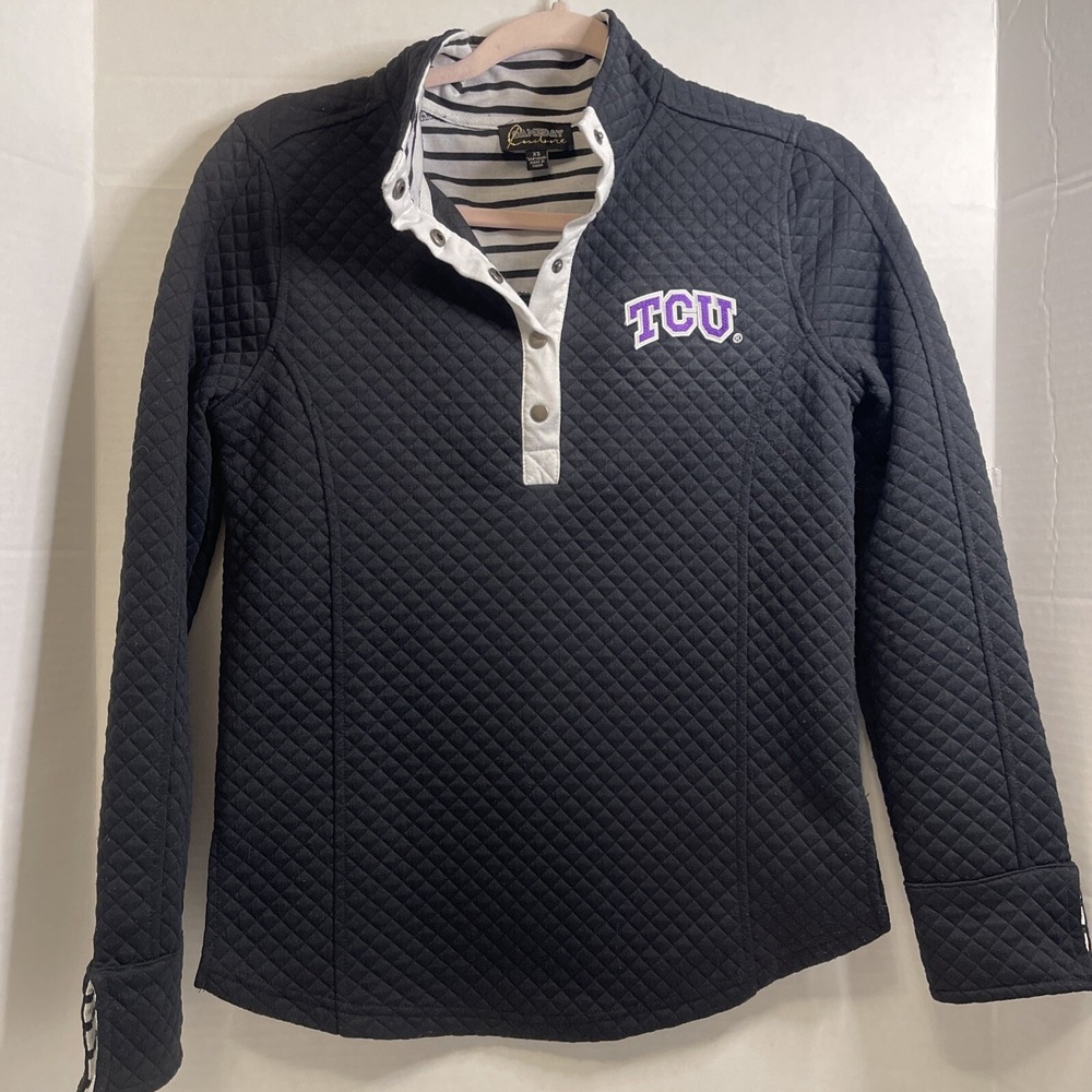 TCU Black Quilted Gameday Couture Lightweight Pullover Top Sweater Sz XS Women